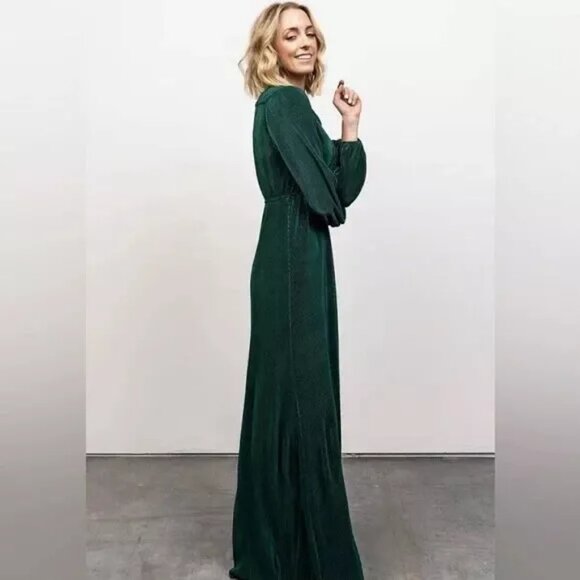 BALTIC BORN Forest Green VENUS Pleated Surplice Maxi Dress - Picture 2 of 10